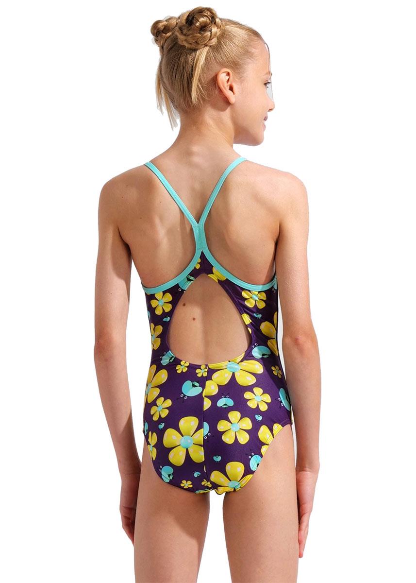 Arena Girls Spring Light Drop Back Swimsuit - Plum / Aqua