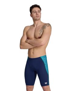 Man wearing Arena Starfish Swim Jammer - Navy/Turquiose Multi - Front view