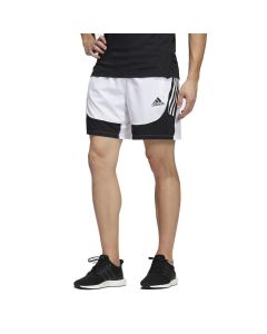 Front view of man wearing Adidas Men's Aeroready 3 Stripe Shorts - White