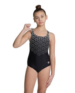 Arena Girl's Kikko V Print Swim Pro Back Swimsuit - Black/White - Front view