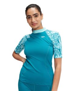 Speedo Womens Printed Short Sleeve Rash Top - Blue