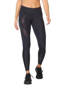 2XU Women's Motion Mid-Rise Compression Tights - Black / Cranberry