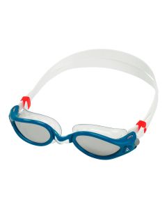 Left Side view of Aquasphere Kaiman Exo Silver Titanium Mirrored Goggles - Blue/ Transparent