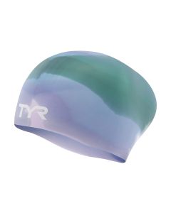TYR Bonnet Junior Tie Dye en silicone pour cheveux longs - violet/vert