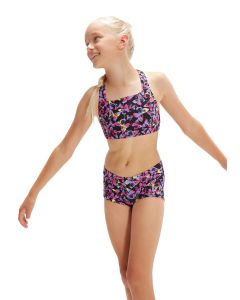 Speedo Girls Allover Printed Swim Bikini - Black / Pink