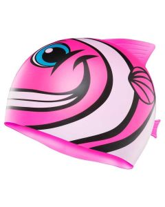 TYR Bonnet de bain en silicone Happy Fish pour enfants - rose/noir