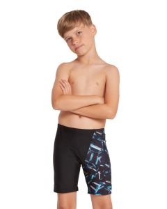 Boy wearing Zoggs Boys Alloy Volt Mid Jammer - Front view