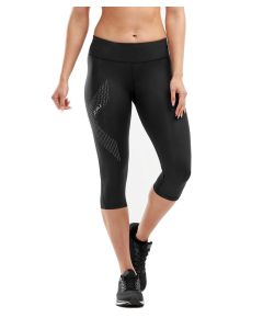 2XU Women's Mid-Rise Compression 3/4 Tights - Black/ Dotted Reflective Logo