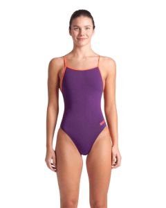 Arena Solid Lace Back Swimsuit - Plum / Bright Coral