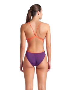 Arena Solid Lace Back Swimsuit - Plum / Bright Coral