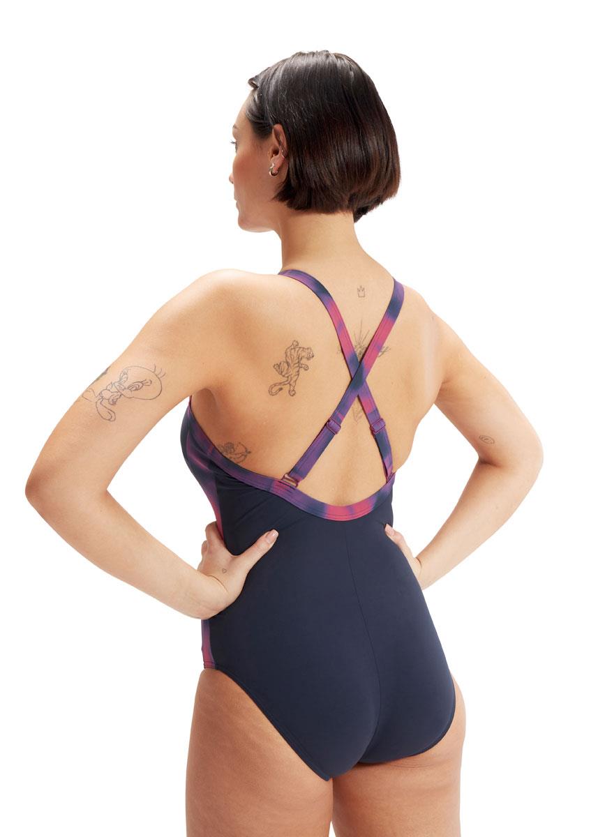 SPEEDO SHAPING PRINTED ENTWINE 1 PIECE SWIMSUIT - TRUE NAVY / BERRY COOL / TUSCAN BLOOM