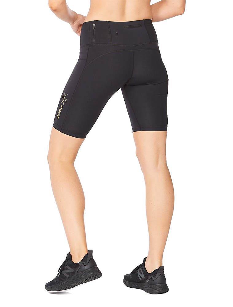 2XU Ženske kompresijske hlače Light Speed Mid-Rise - črne / zlate odsevne
