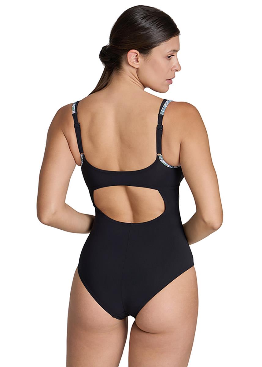 Arena Bodylift Chiara Strap Back Panel Swimsuit - Black/Turquoise/Multi
