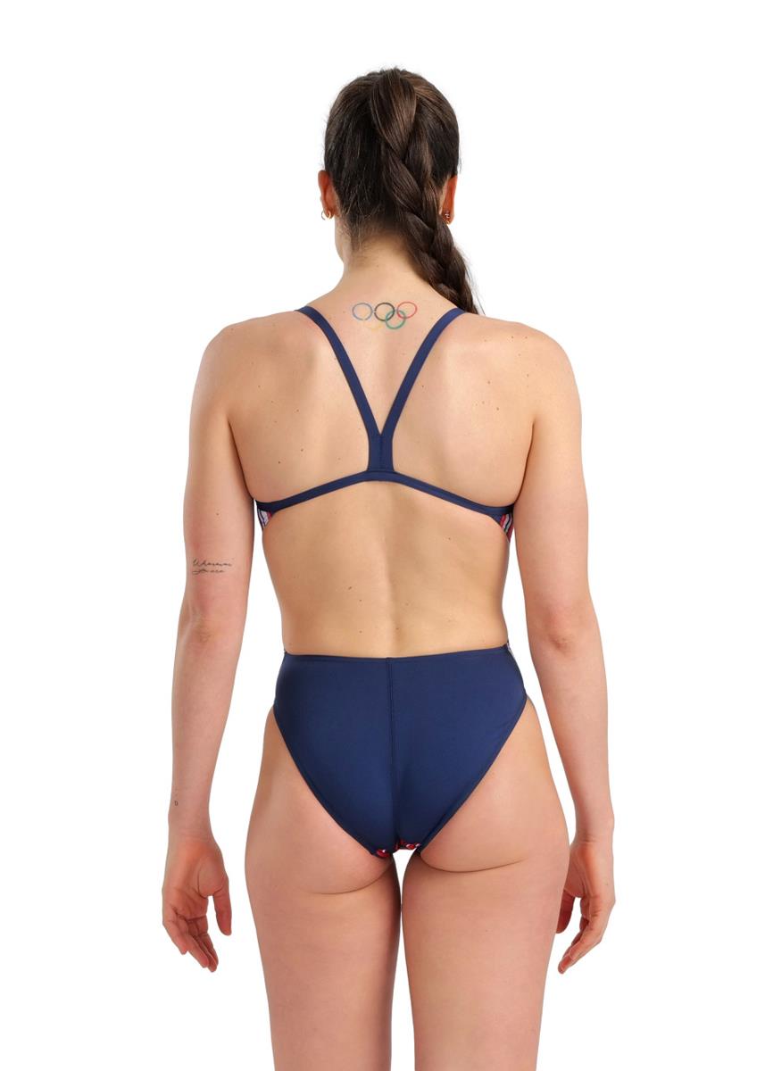 Arena Marbled Challenge Back Swimsuit - Navy/Red/Multi