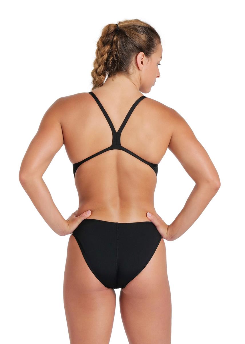 Front view of lady wearing Arena Team Challenge Swimsuit - Black/White
