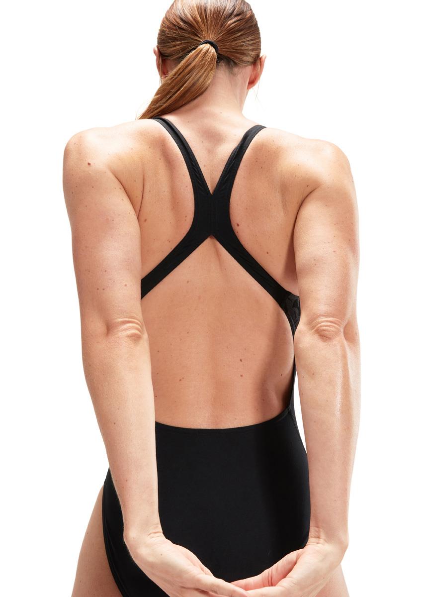 Speedo Placement Powerback Swimsuit - Black/ USA Charcoal