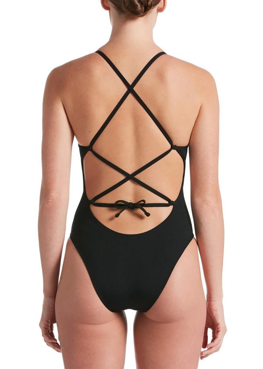Nike Lace-Up Tie-Back Swimsuit - Black