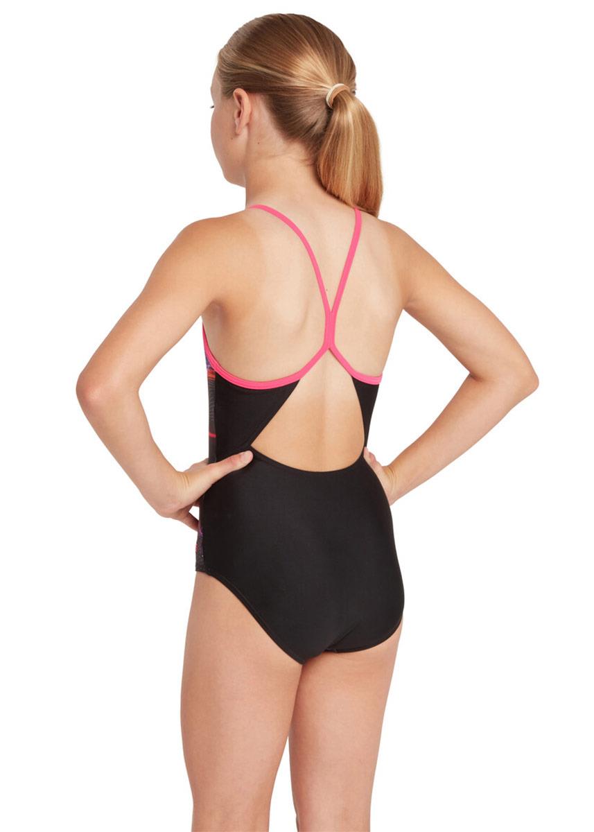 Girl wearing Zoggs Girls Laserbeam Sprintback Swimsuit - Front view