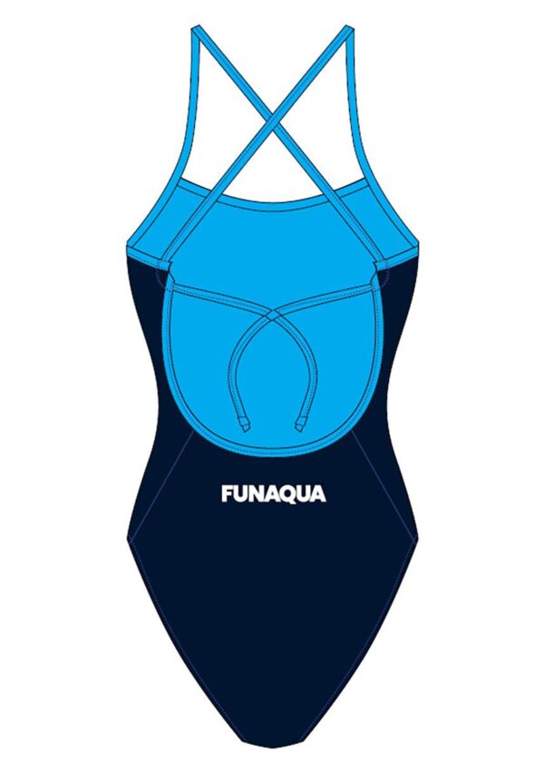 FunAqua Women’s Chambray Tie Back Swimsuit – Navy Blue / Light Blue