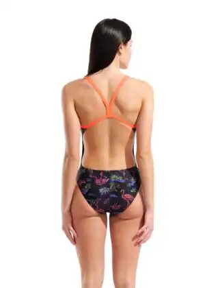Arena Flamingo Challenge Back Swimsuit – Black / Multi / Bright Coral