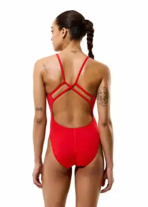 Speedo Women’s Solid Endurance+ Max Strappy Back Swimsuit – Red